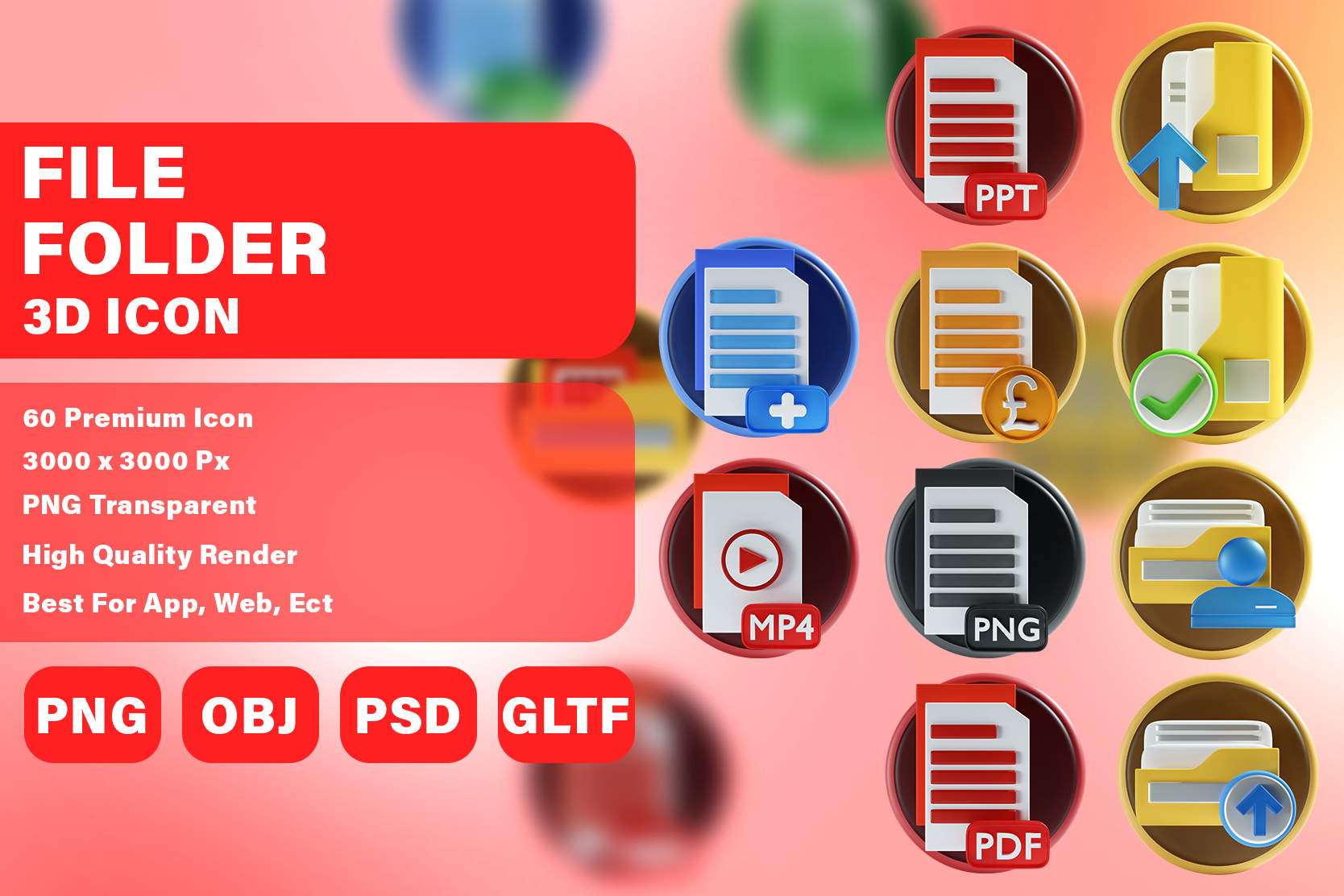 File And Folder 3D Icon Pack - 60 Free Download Files & Folders 3D ...
