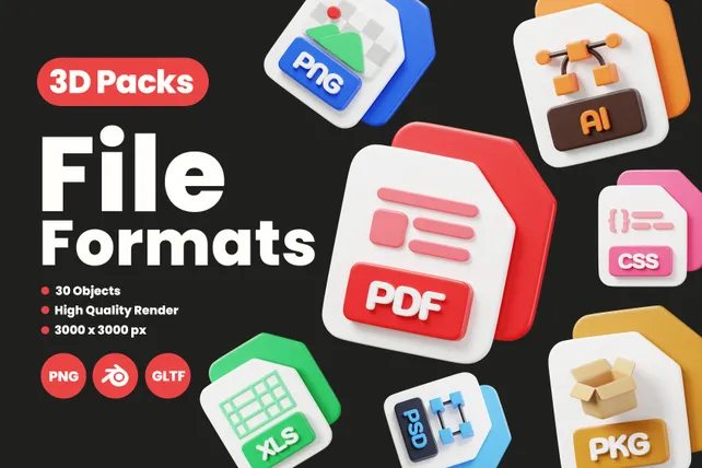 Premium File Formats 3D Illustration pack from Files & Folders 3D ...