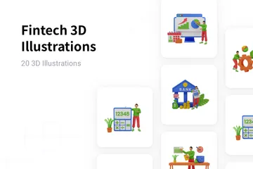 金融テクノロジー 3D Illustrationパック