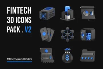 Fintech Blue & Black 2 3D Icon Pack