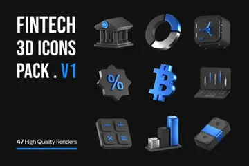 Fintech Blue & Black 3D Icon Pack