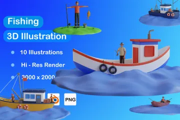 Fishing 3D Illustration Pack