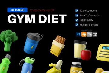 Fitness Gym Diet 3D Icon Pack