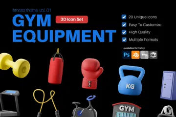 Fitness Gym Equipment 3D Icon Pack
