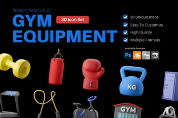 Fitness Gym Equipment 3D Icon Pack