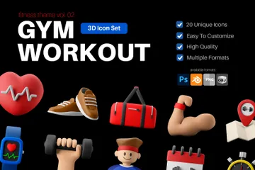 Fitness Gym Workout 3D Icon Pack