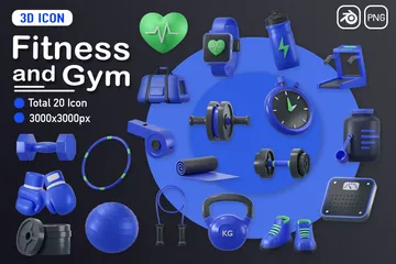 Fitness und Fitnessstudio 3D Icon Pack