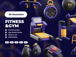 Fitness und Fitnessstudio 3D Icon Pack