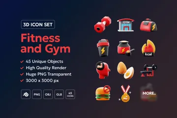 Fitness- und Fitnessgeräte 3D Icon Pack