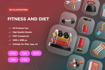 Fitness y dieta Paquete de Icon 3D