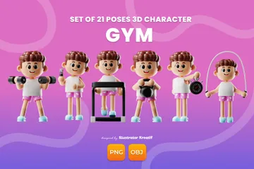 Charakter der Fitness-Aktivität 3D Illustration Pack