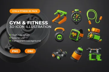 Fitnessstudio und Fitness 3D Icon Pack