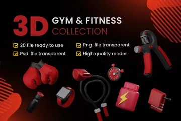 Fitnessstudio und Fitness 3D Icon Pack