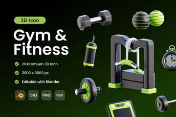 Fitnessstudio und Fitness 3D Icon Pack