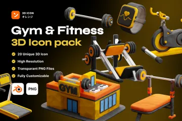 Fitnessstudio und Fitness 3D Icon Pack