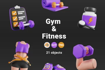 Fitnessstudio und Fitness 3D Icon Pack