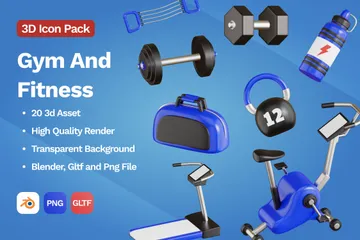 Fitnessstudio und Fitness 3D Icon Pack