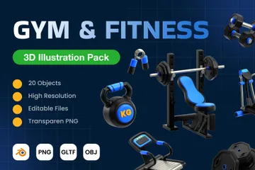 Fitnessstudio und Fitness 3D Icon Pack