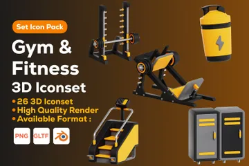 Fitnessstudio und Fitness 3D Icon Pack