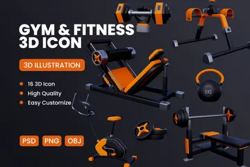 Fitnessstudio und Fitness 3D Icon Pack