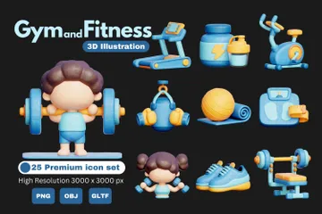 Fitnessstudio und Fitness 3D Icon Pack