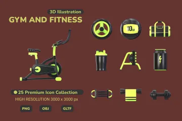 Fitnessstudio und Fitness 3D Icon Pack