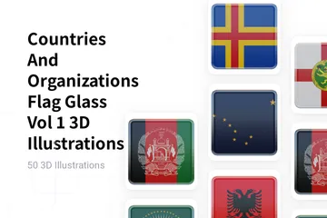 Countries And Organizations Flag Glass Vol 1 3D Illustration Pack