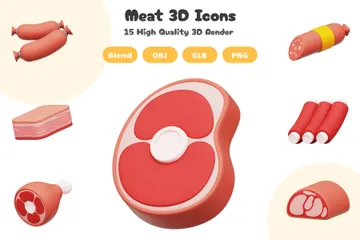 Fleischprodukt 3D Icon Pack
