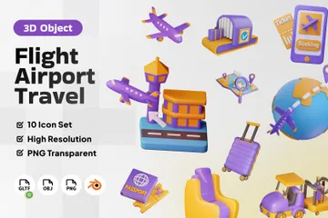 Flight Airport Travel 3D Icon Pack