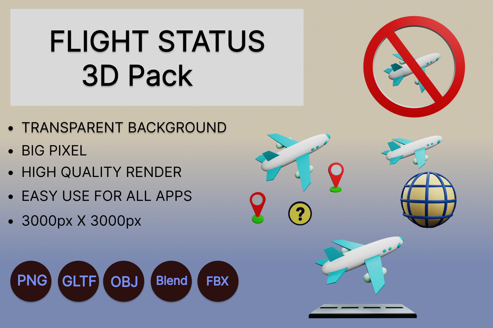 Premium Flight Status 3D Illustration pack from Vehicle 3D Illustrations