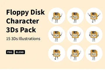 Floppy Disk Character 3D Illustration Pack