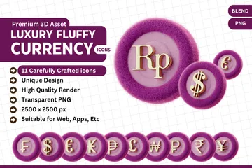 Fluffy Currency From 11 Countries 3D Icon Pack