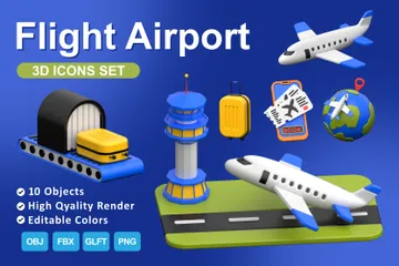 Flug Flughafen 3D Icon Pack