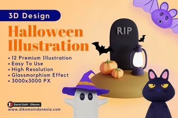 Halloween fofo Pacote de Icon 3D