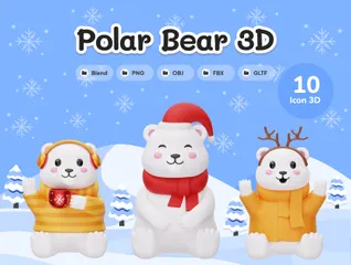 Natal de inverno fofo urso polar Pacote de Illustration 3D