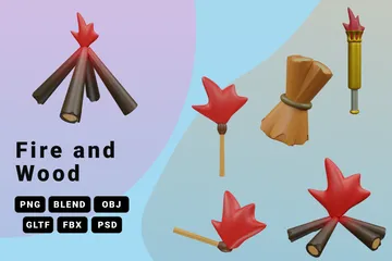 Fogo e madeira Pacote de Icon 3D