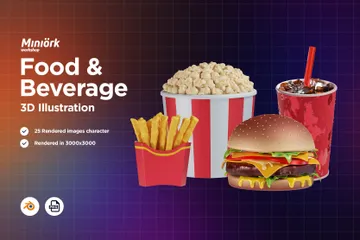 食料と飲料 3D Iconパック