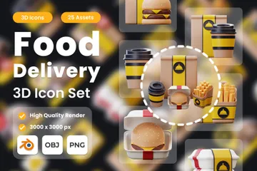 食べ物の出前 3D Iconパック