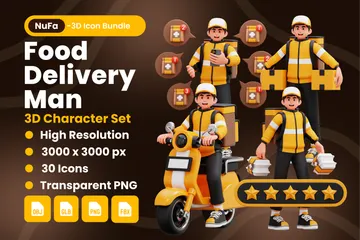 Food Delivery Man 3D Illustration Pack