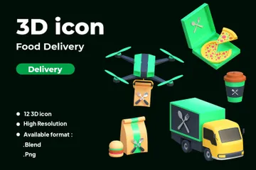 Food Delivery Service 3D Icon Pack
