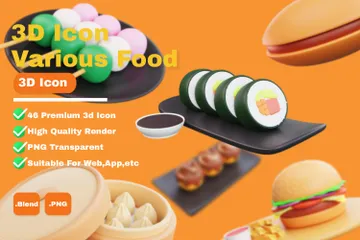 様々な国の食べ物 3D Iconパック