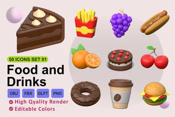 Foods And Drinks Set 01 3D Icon Pack