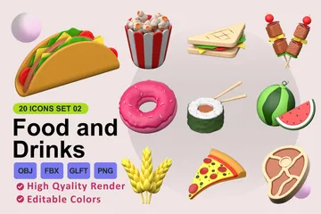 Foods And Drinks Set 02 3D Icon Pack