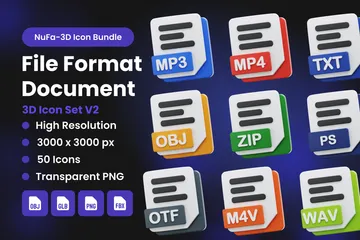 Documento de formato de arquivo V2 3D Icon Pack