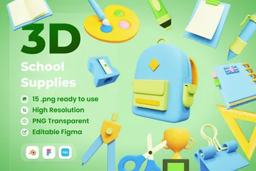 Fournitures scolaires Pack 3D Icon