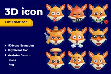 キツネの表情の絵文字 3D Iconパック