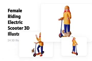 Frau fährt Elektroroller 3D Illustration Pack