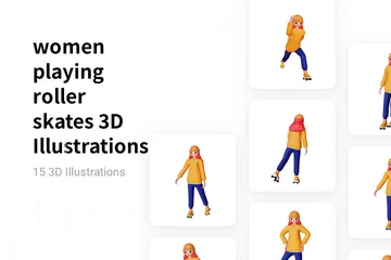 Frauen spielen Rollschuhe 3D Illustration Pack