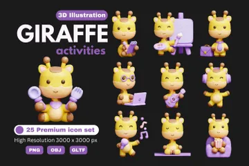 Free Activités mignonnes avec des girafes Pack 3D Illustration