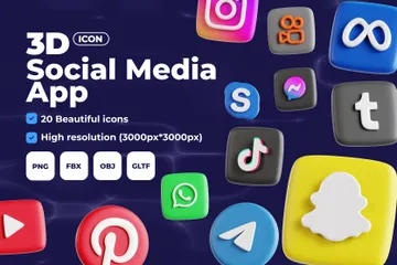 Free Application de médias sociaux Pack 3D Icon